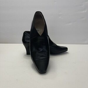 Nine West Shaw Black Leather Heel Ankle Bootie Shoes Square Toe Womens‎ 7.5